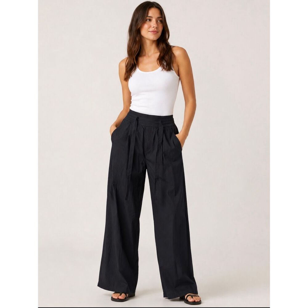 Stateside Black Cotton Poplin Wide Leg Pull On Pants XS Made in USA